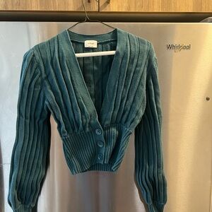 Wilfred Teal Ribbed Cardigan